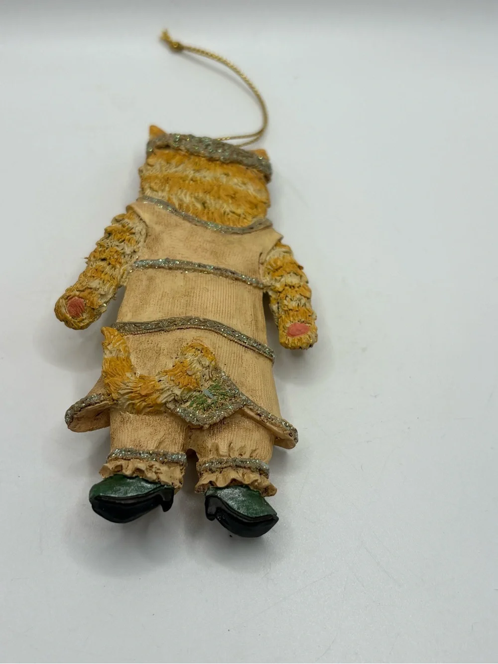 Vintage Anthropomorphic Orange Tabby Cat Christmas Ornament Victorian Glitter 4.